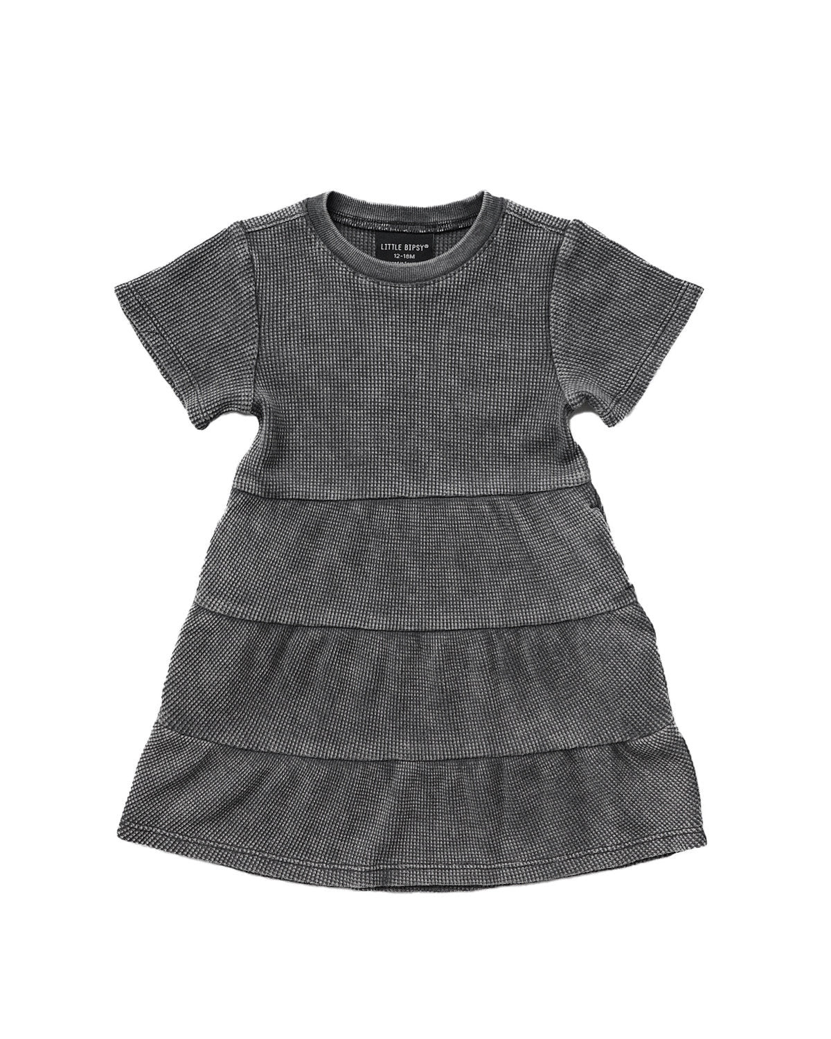 Acid Wash Waffle Dress - Black