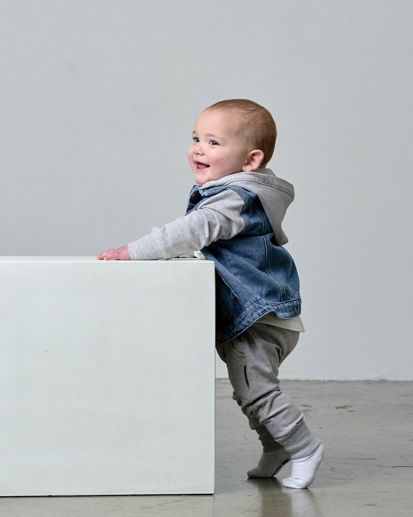 Baby Hooded Denim Jacket - Grey