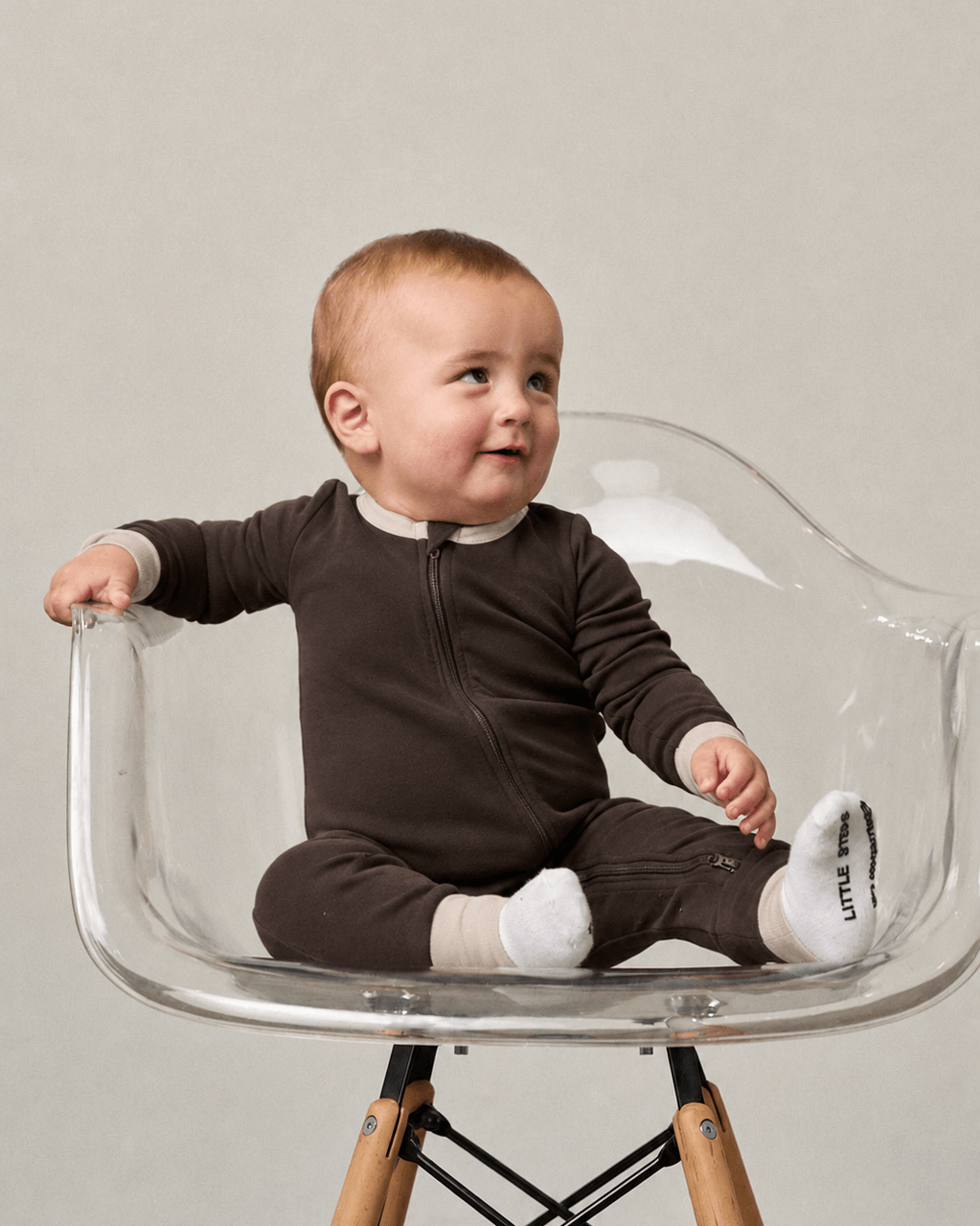 2 - Way Zip Romper - Brown/Cream - Little Bipsy