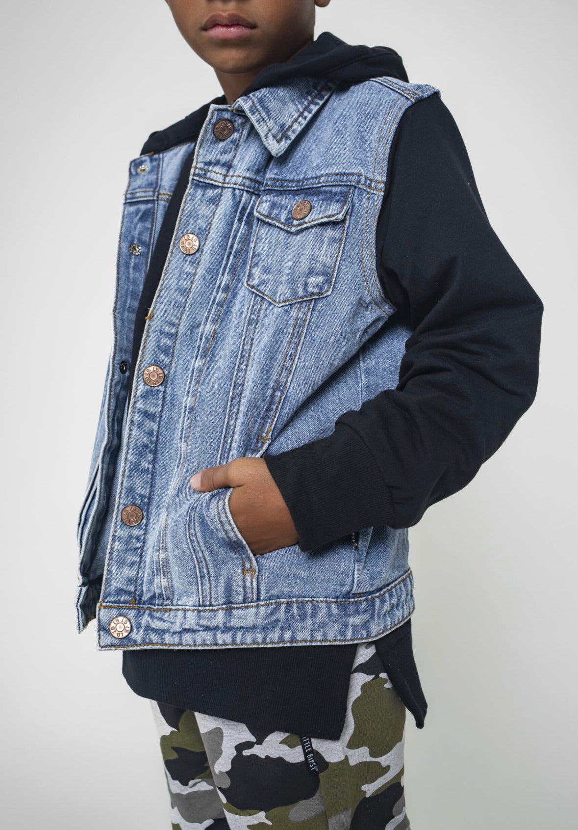 Hooded Denim Jacket - Black - Little Bipsy Collection