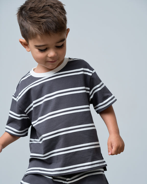 Boxy Tee - Iron Stripe