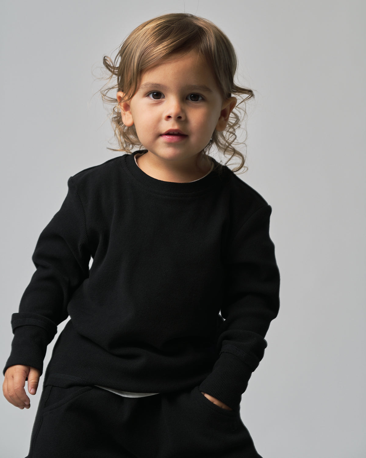 Long Sleeve Ribbed Tee - Black