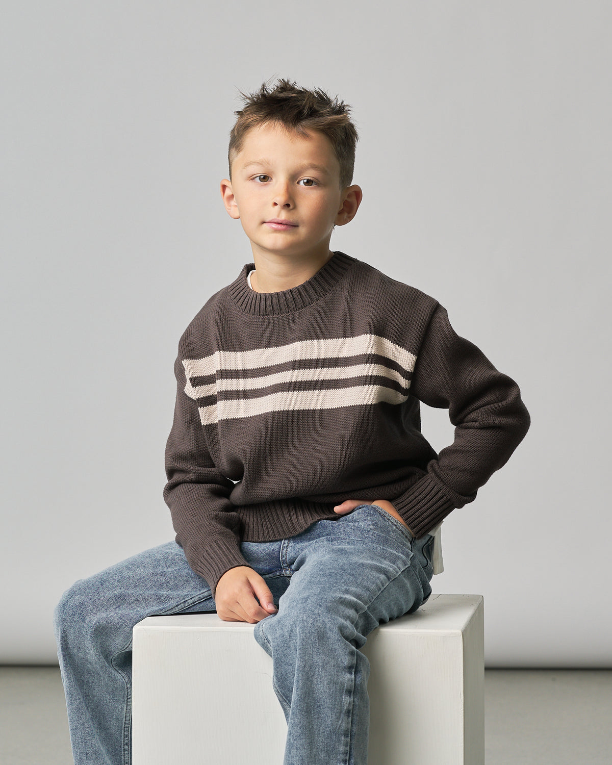 Striped Knit Sweater - Brown