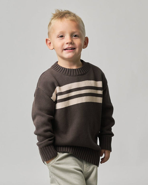 Striped Knit Sweater - Brown