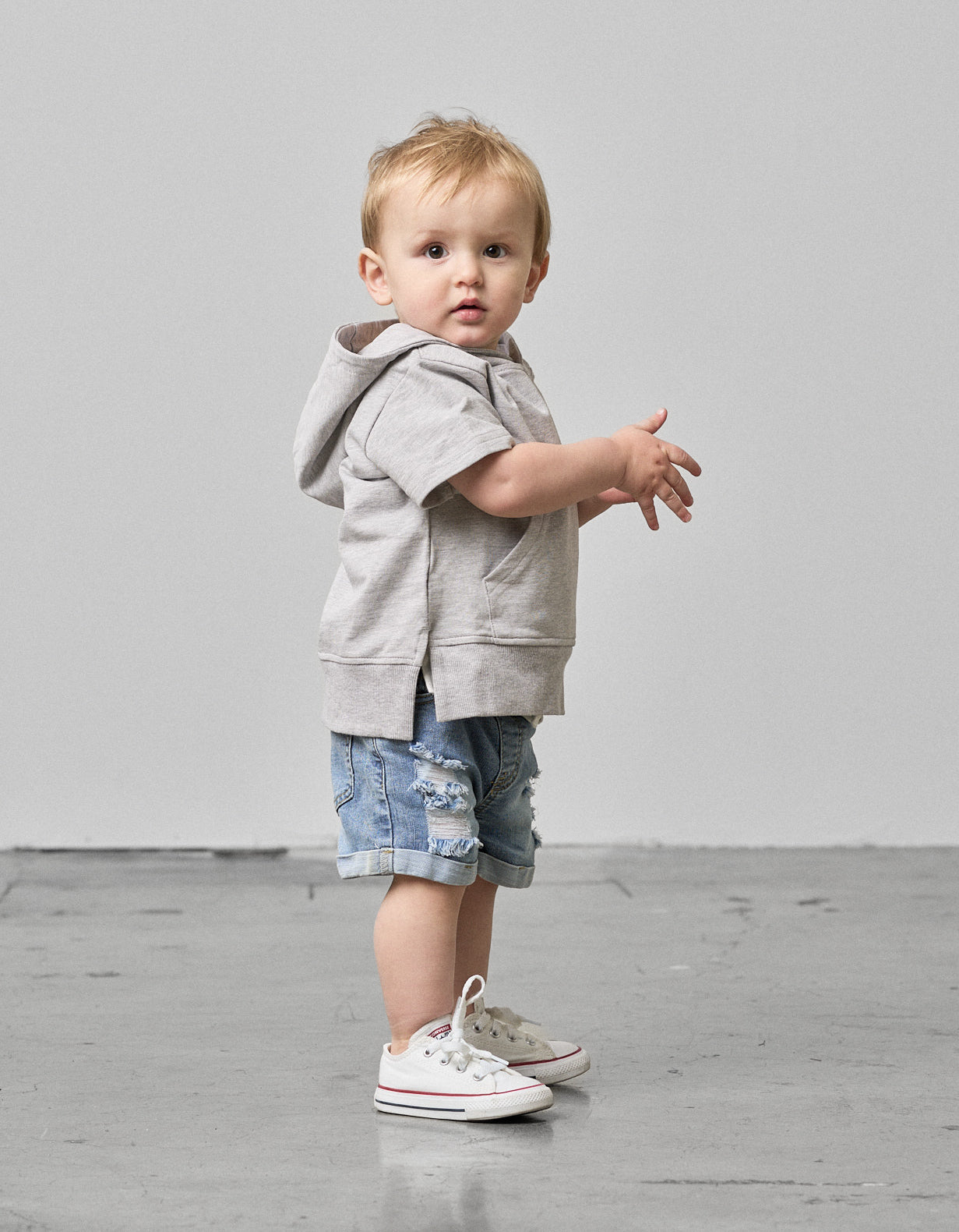 Baby Short Sleeve Hoodie - Grey