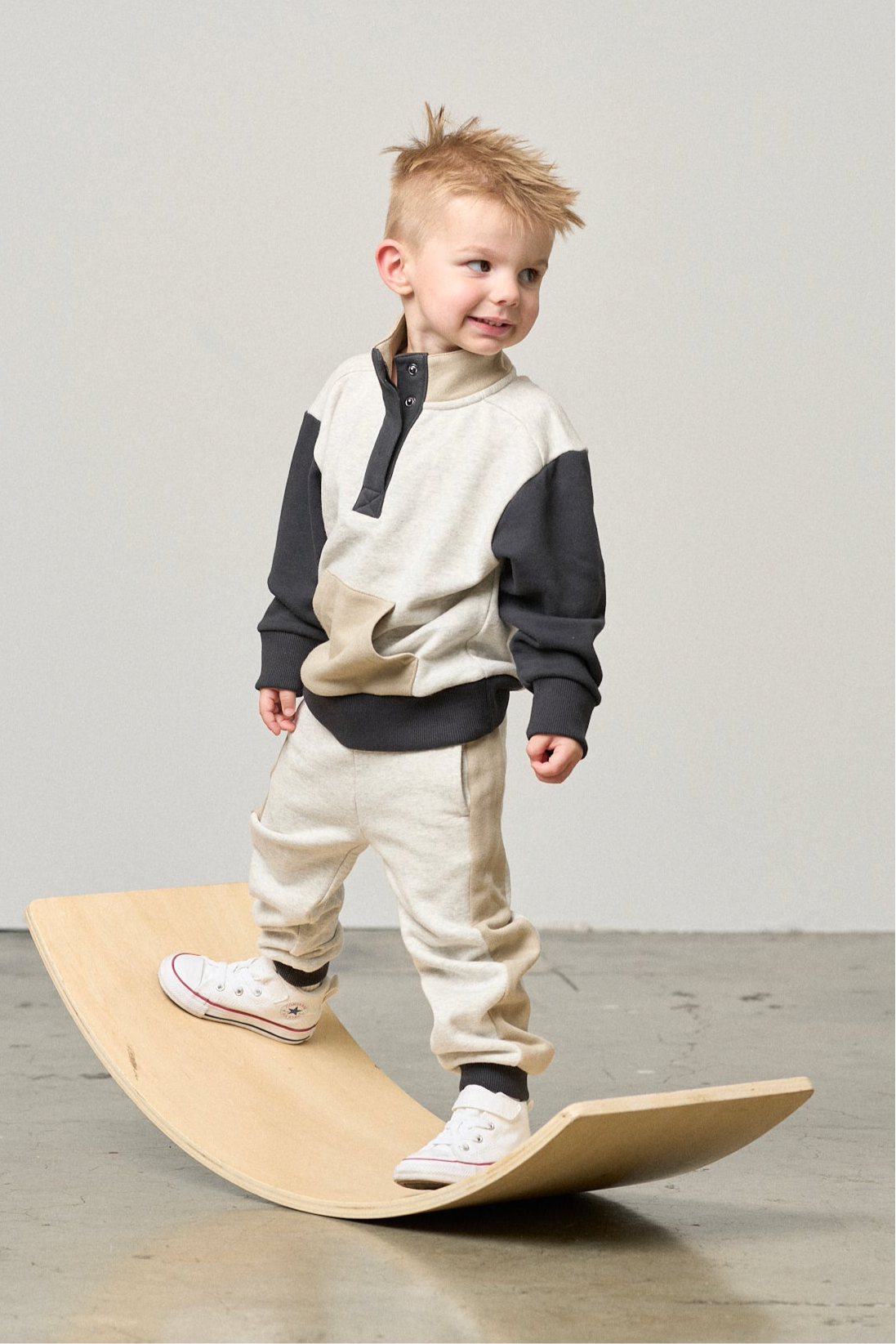 Colorblock Mockneck Pullover - Stone Grey