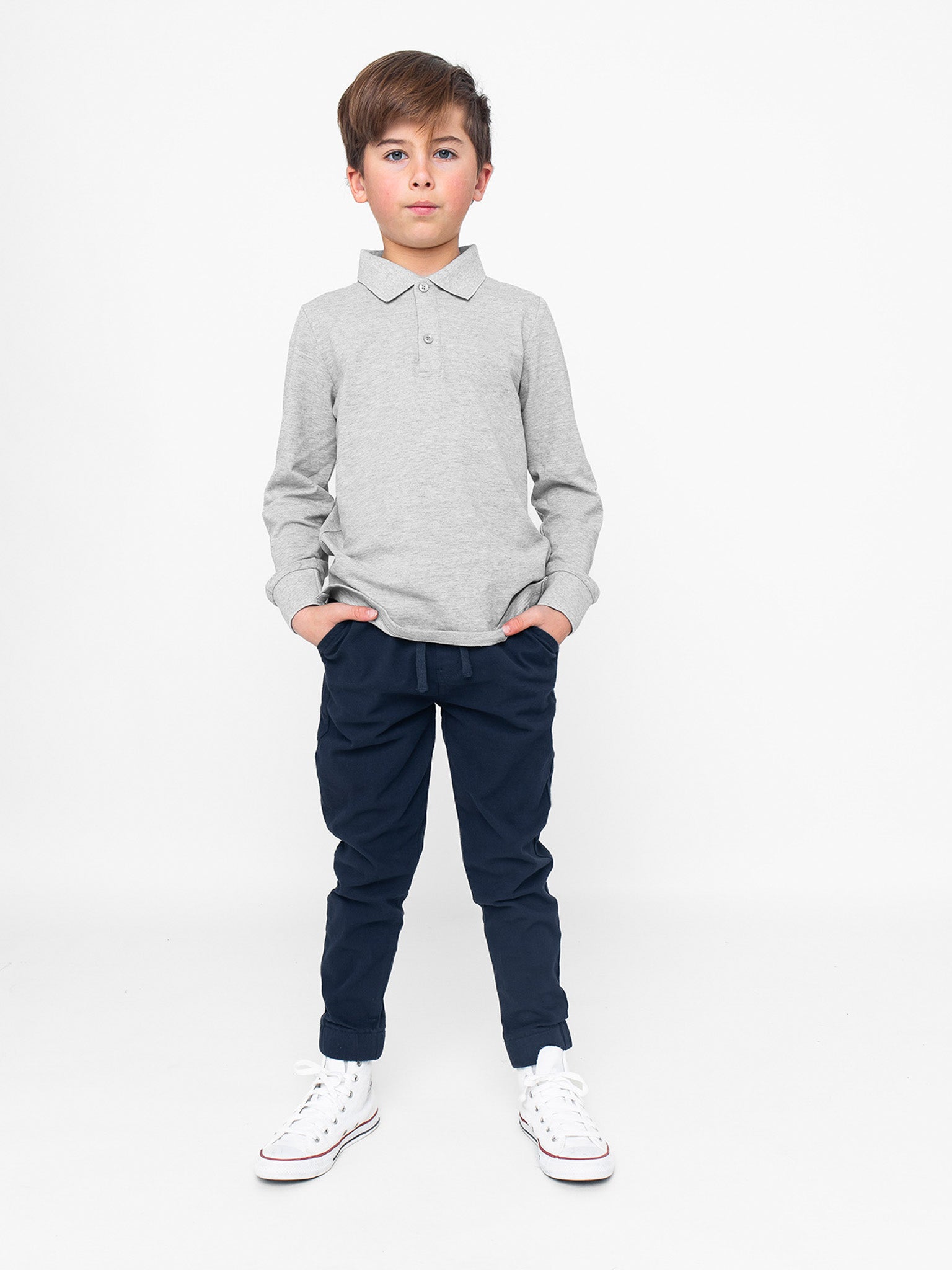Basic Long Sleeve Polo Shirt - Grey