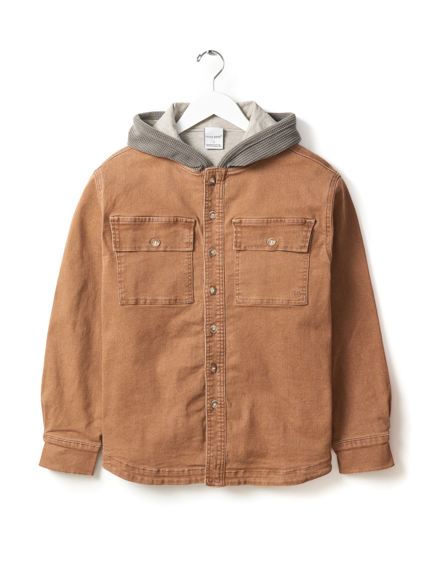 Adult Hooded Denim Shacket - Camel