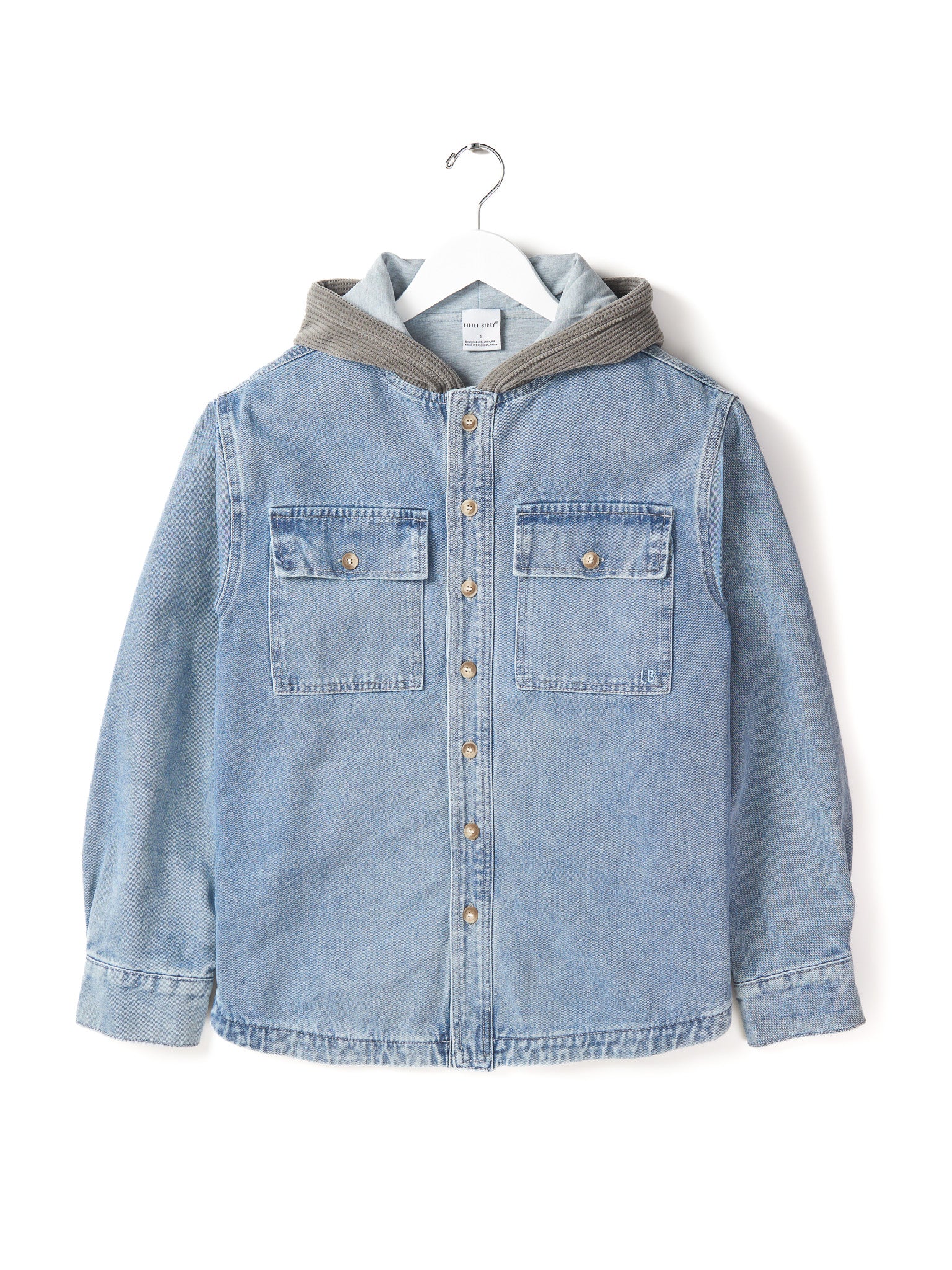 Adult Hooded Denim Shacket - Light Wash