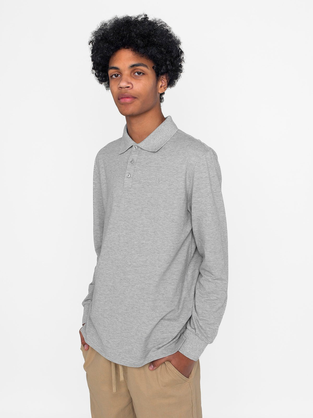 Adult Basic Long Sleeve Polo Shirt - Grey - Little Bipsy