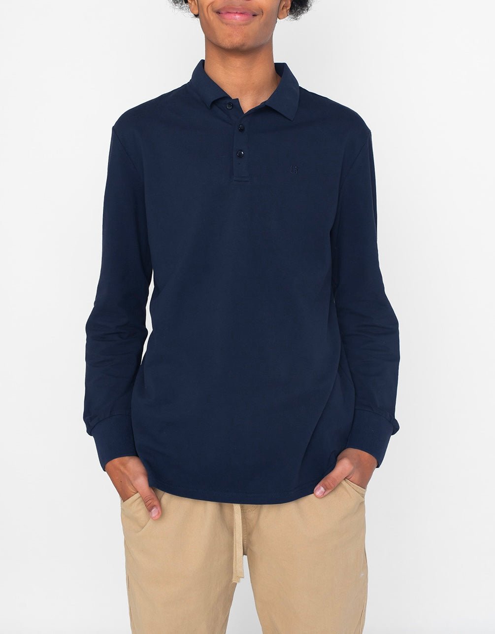 Adult Basic Long Sleeve Polo Shirt - Navy - Little Bipsy
