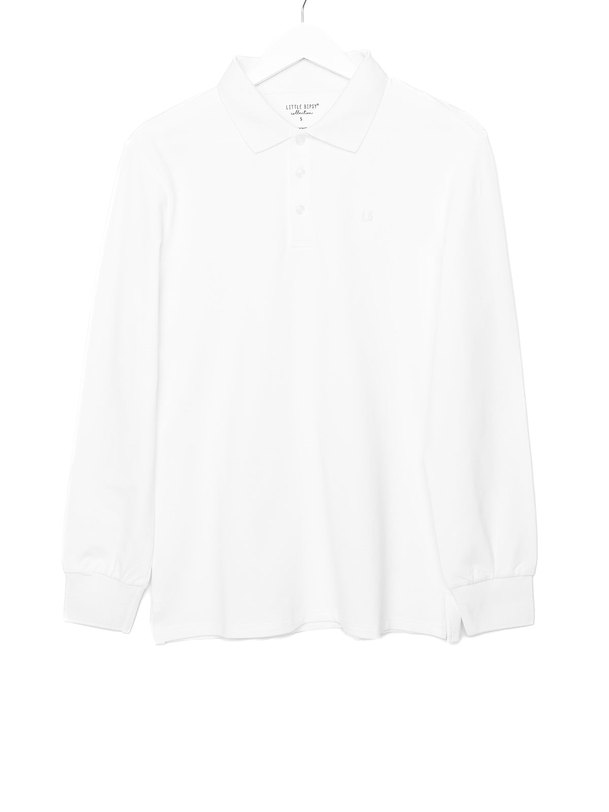 Adult Basic Long Sleeve Polo Shirt - White - Little Bipsy