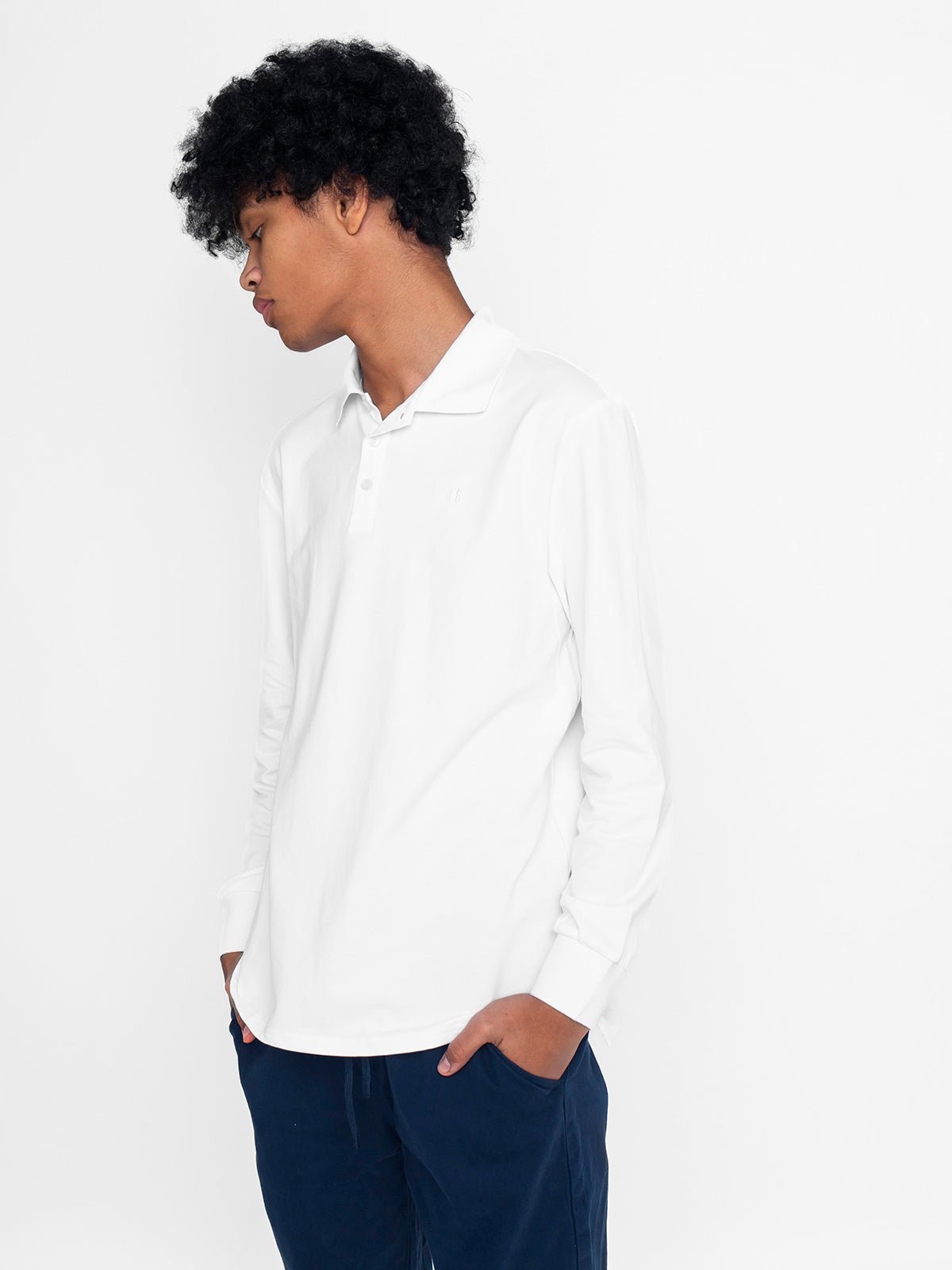 Adult Basic Long Sleeve Polo Shirt - White - Little Bipsy