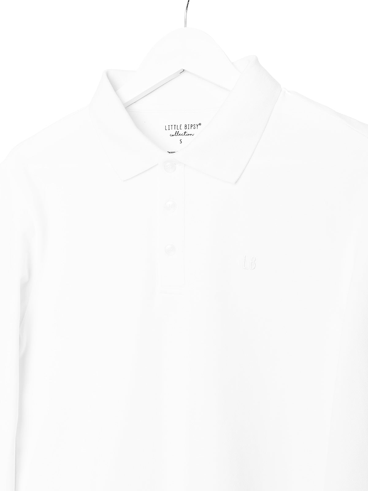 Adult Basic Long Sleeve Polo Shirt - White - Little Bipsy