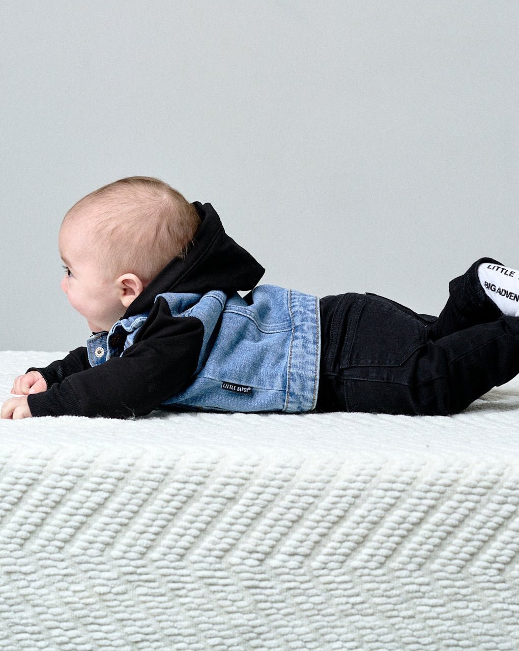 Baby Hooded Denim Jacket - Black - Little Bipsy