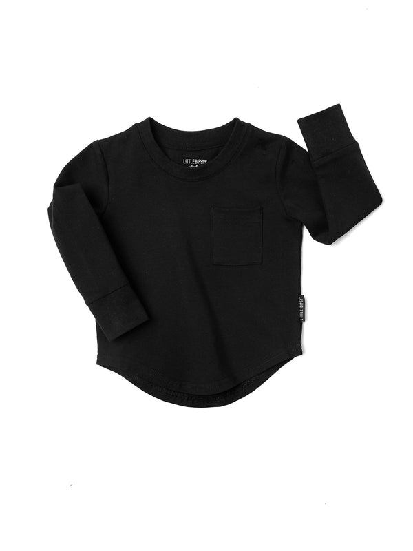 Baby Long Sleeve Pocket Tee - Black - Little Bipsy