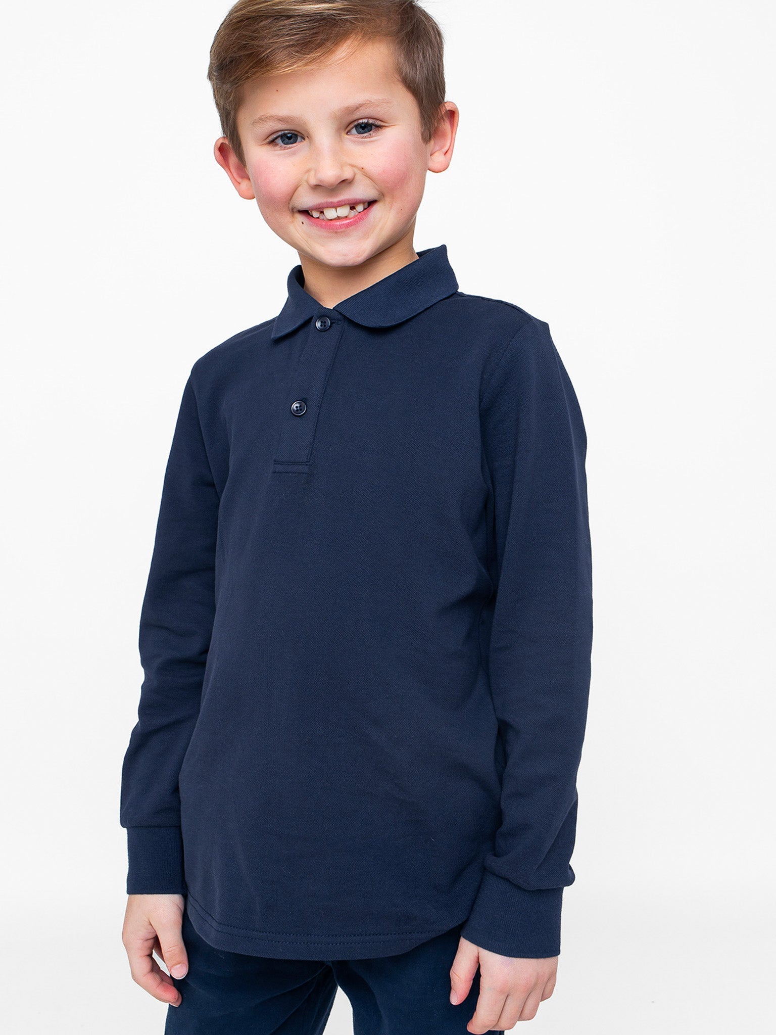 Basic Long Sleeve Polo Shirt - Navy - Little Bipsy