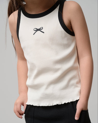 Bow Ribbed Tank - Vanilla - Little Bipsy