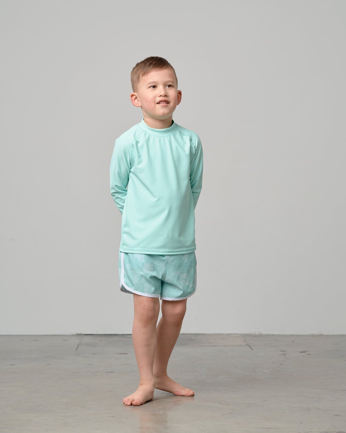 Boy's Swim Short - Mint Check - Little Bipsy