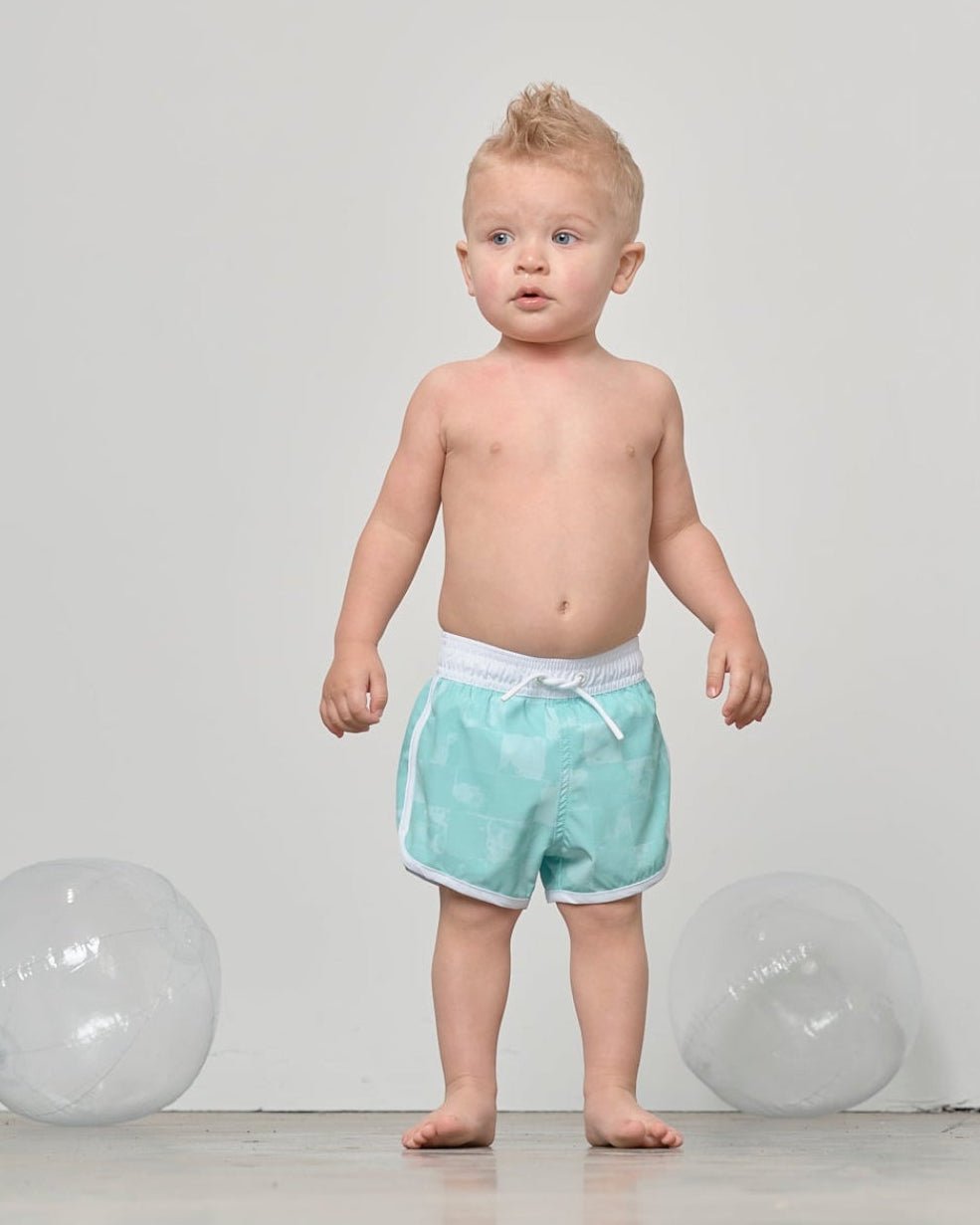 Boy's Swim Short - Mint Check - Little Bipsy