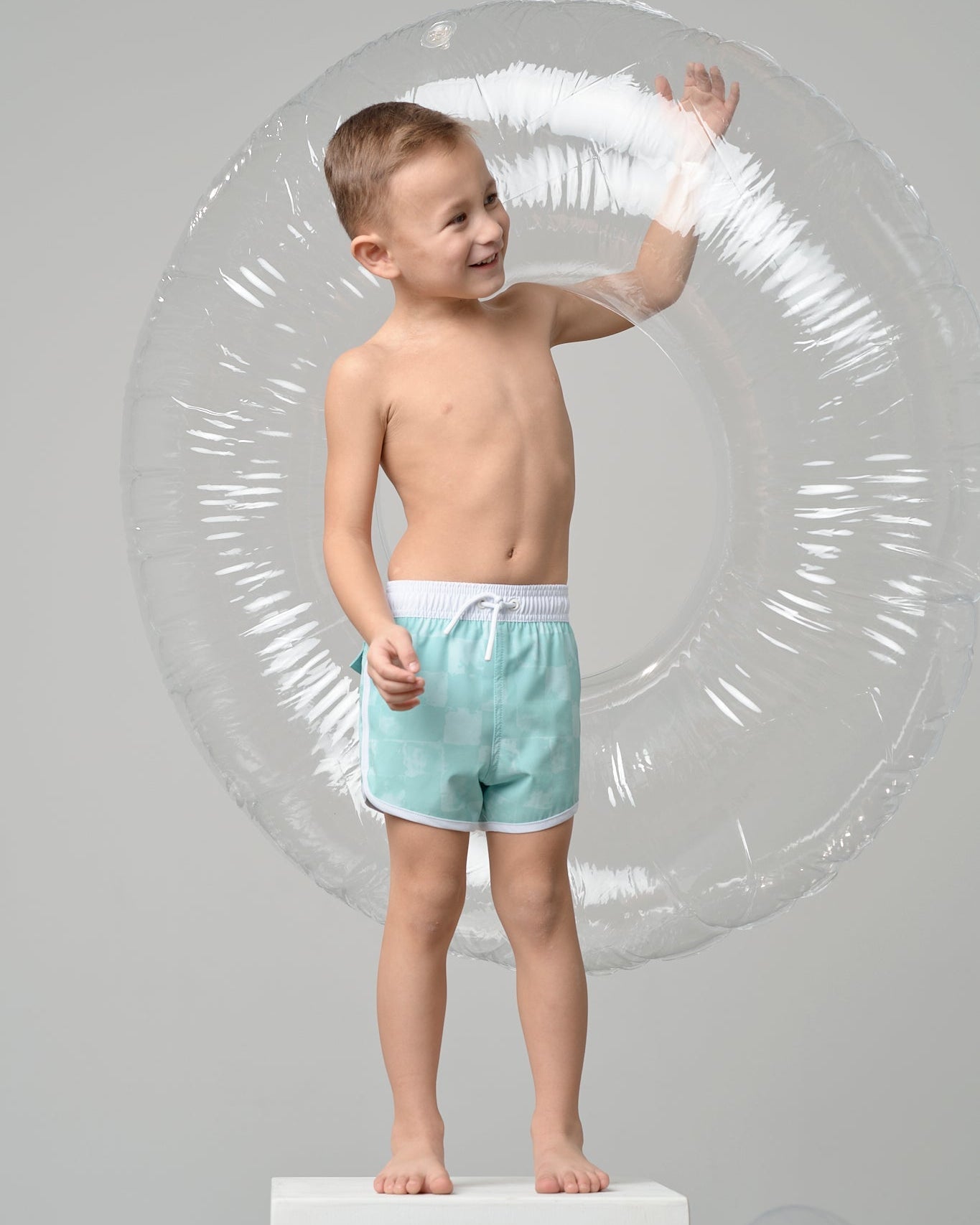 Boy's Swim Short - Mint Check - Little Bipsy
