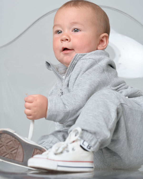 Brushed Waffle Relaxed Sweatpant - Light Grey - Little Bipsy