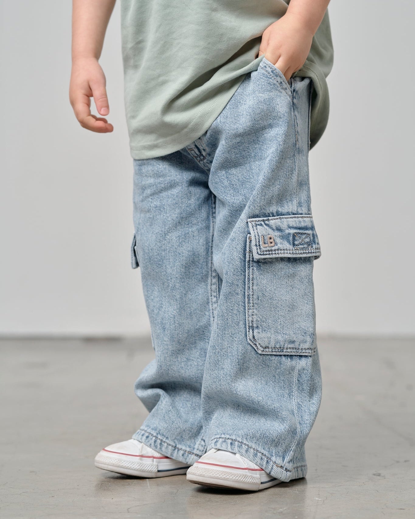 Cargo Denim Straight Leg - Light Wash - Little Bipsy