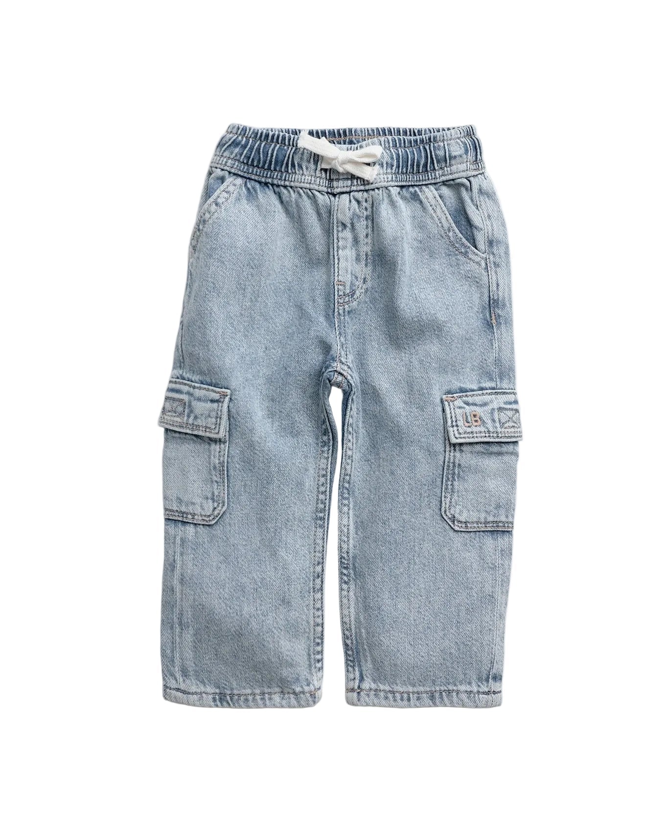 Cargo Denim Straight Leg - Light Wash - Little Bipsy