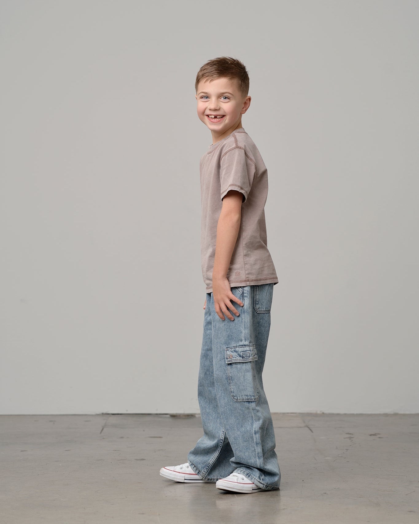Cargo Denim Straight Leg - Light Wash - Little Bipsy