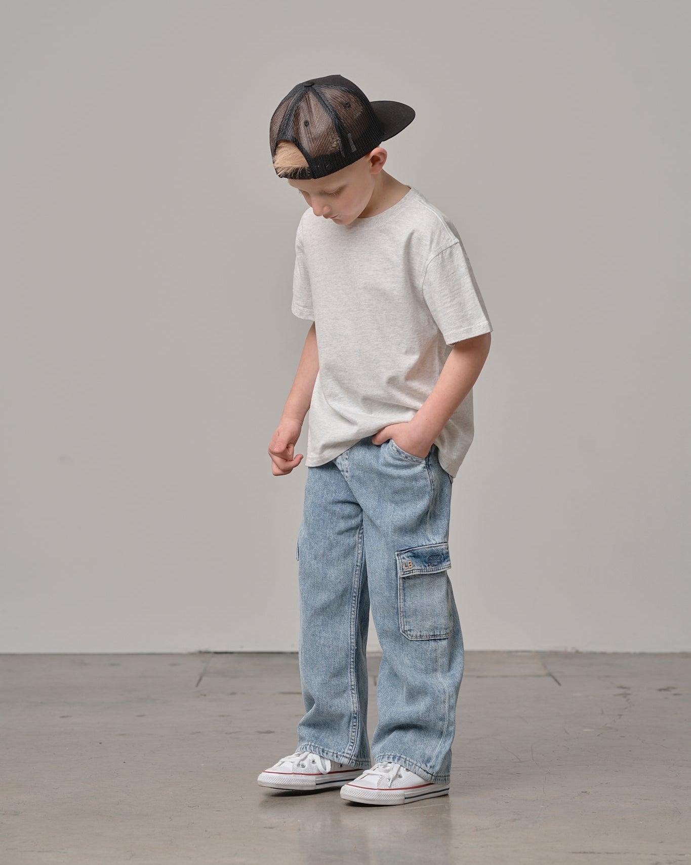 Cargo Denim Straight Leg - Light Wash - Little Bipsy