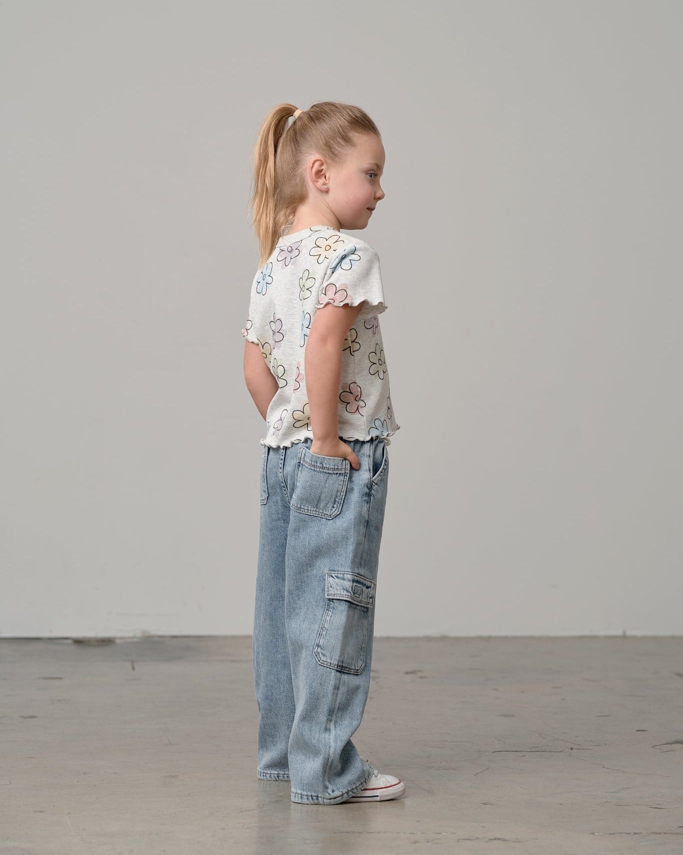 Cargo Denim Straight Leg - Light Wash - Little Bipsy