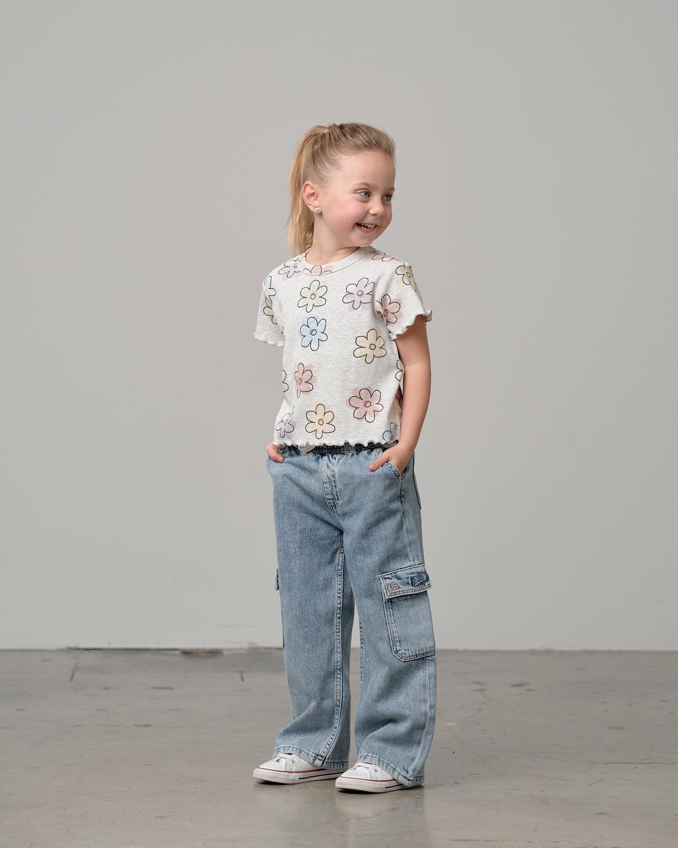 Cargo Denim Straight Leg - Light Wash - Little Bipsy