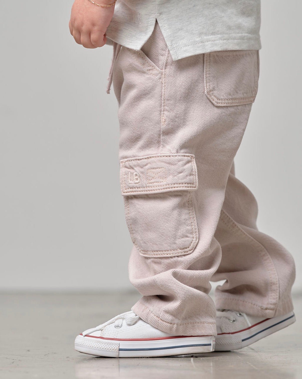 Cargo Denim Straight Leg - Soft Pink Wash - Little Bipsy