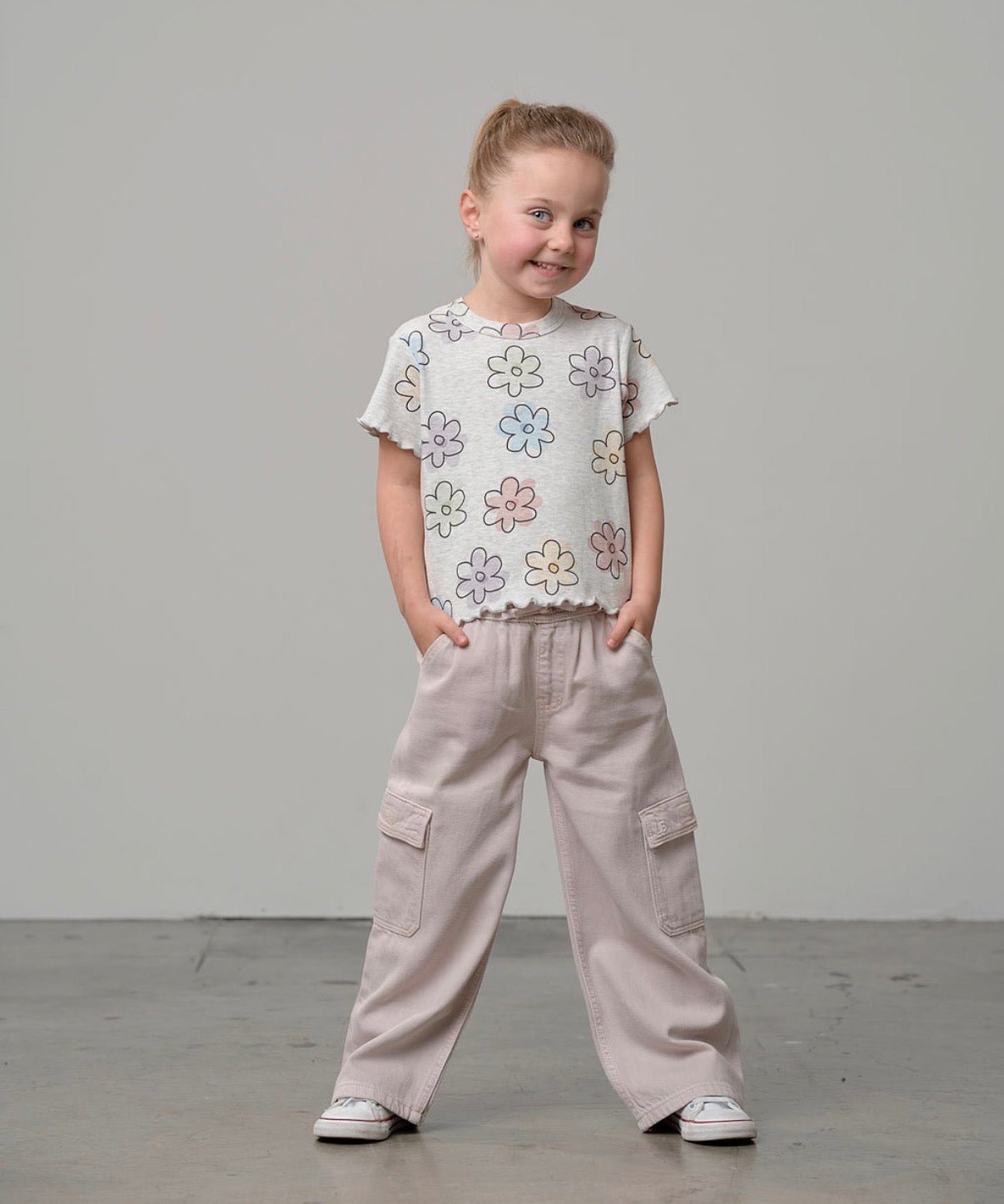 Cargo Denim Straight Leg - Soft Pink Wash - Little Bipsy