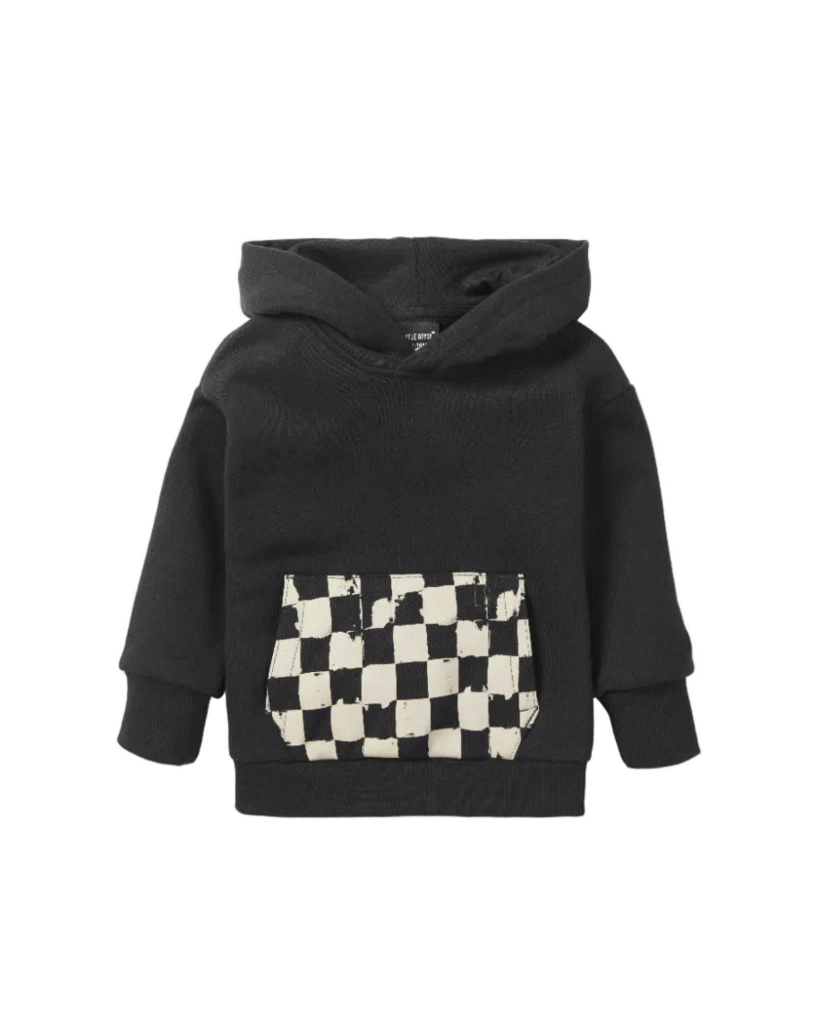 Check Pocket Elevated Hoodie - Black/Mushroom Check - Little Bipsy