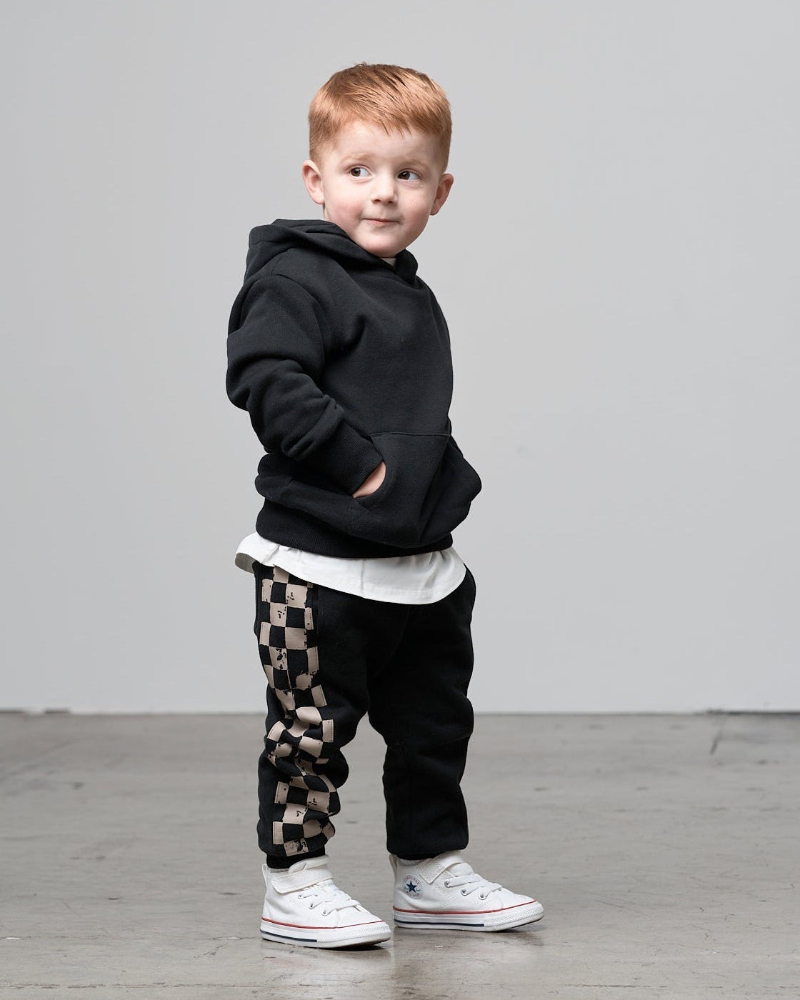 Check Stripe Elevated Sweatpant - Black - Little Bipsy