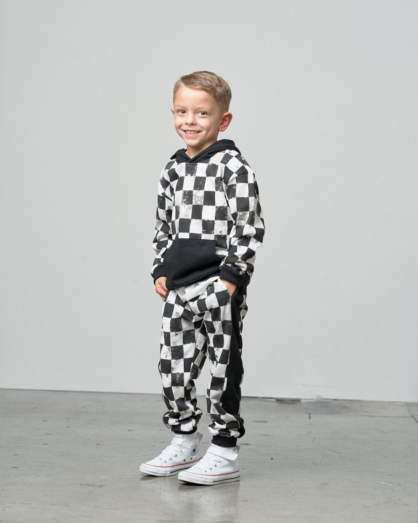 Checkered Hoodie - Black - Little Bipsy