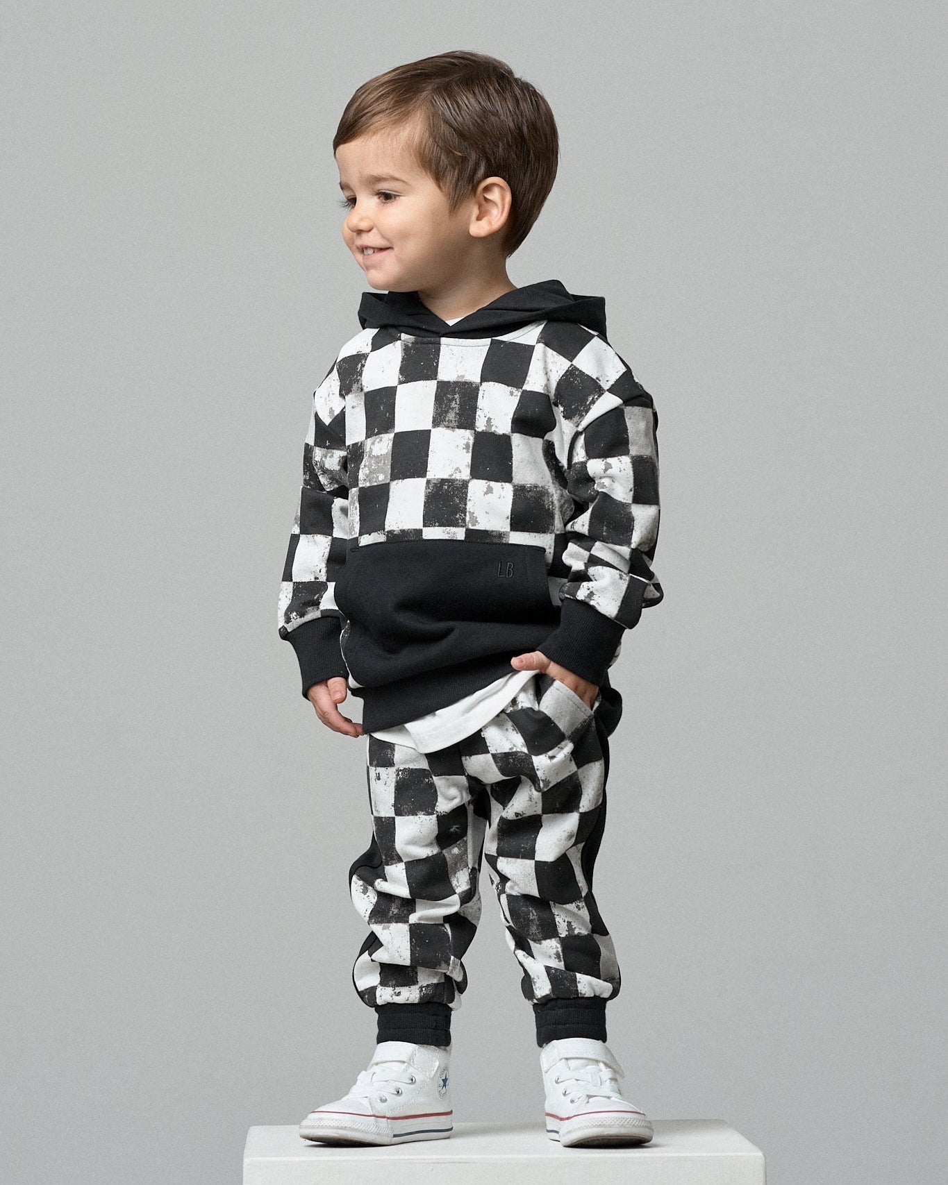Checkered Hoodie - Black - Little Bipsy