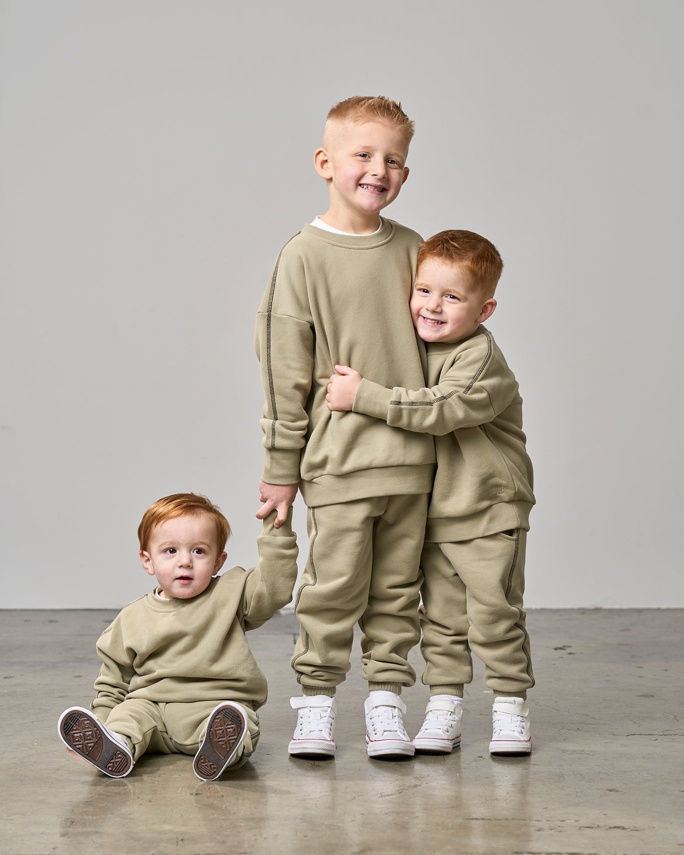 Contrast Stitch Elevated Crewneck - Olive - Little Bipsy