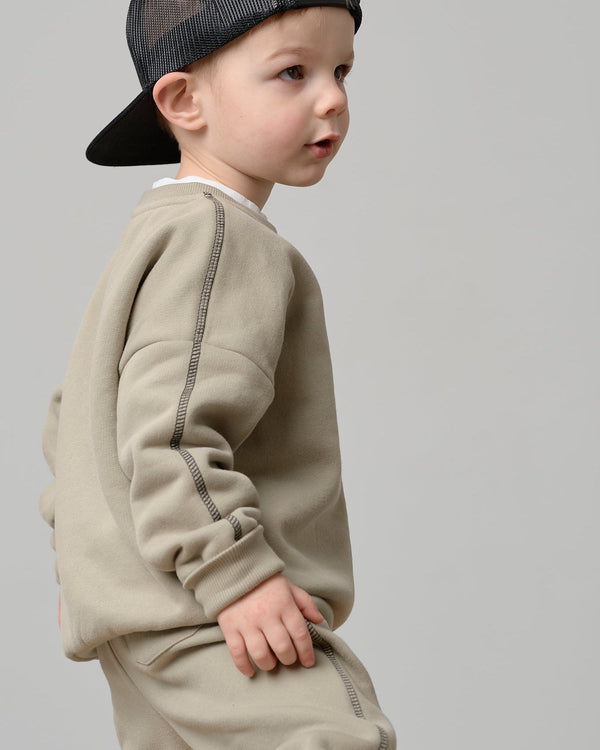 Contrast Stitch Elevated Crewneck - Olive - Little Bipsy
