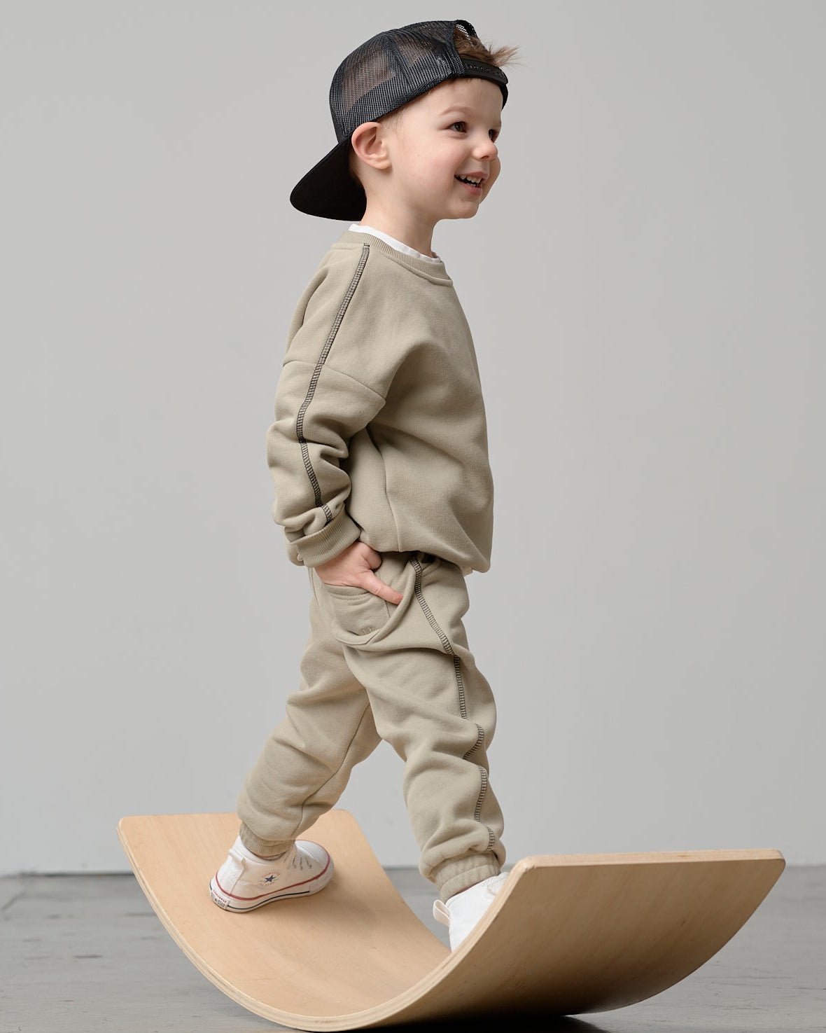 Contrast Stitch Elevated Sweatpant - Olive - Little Bipsy