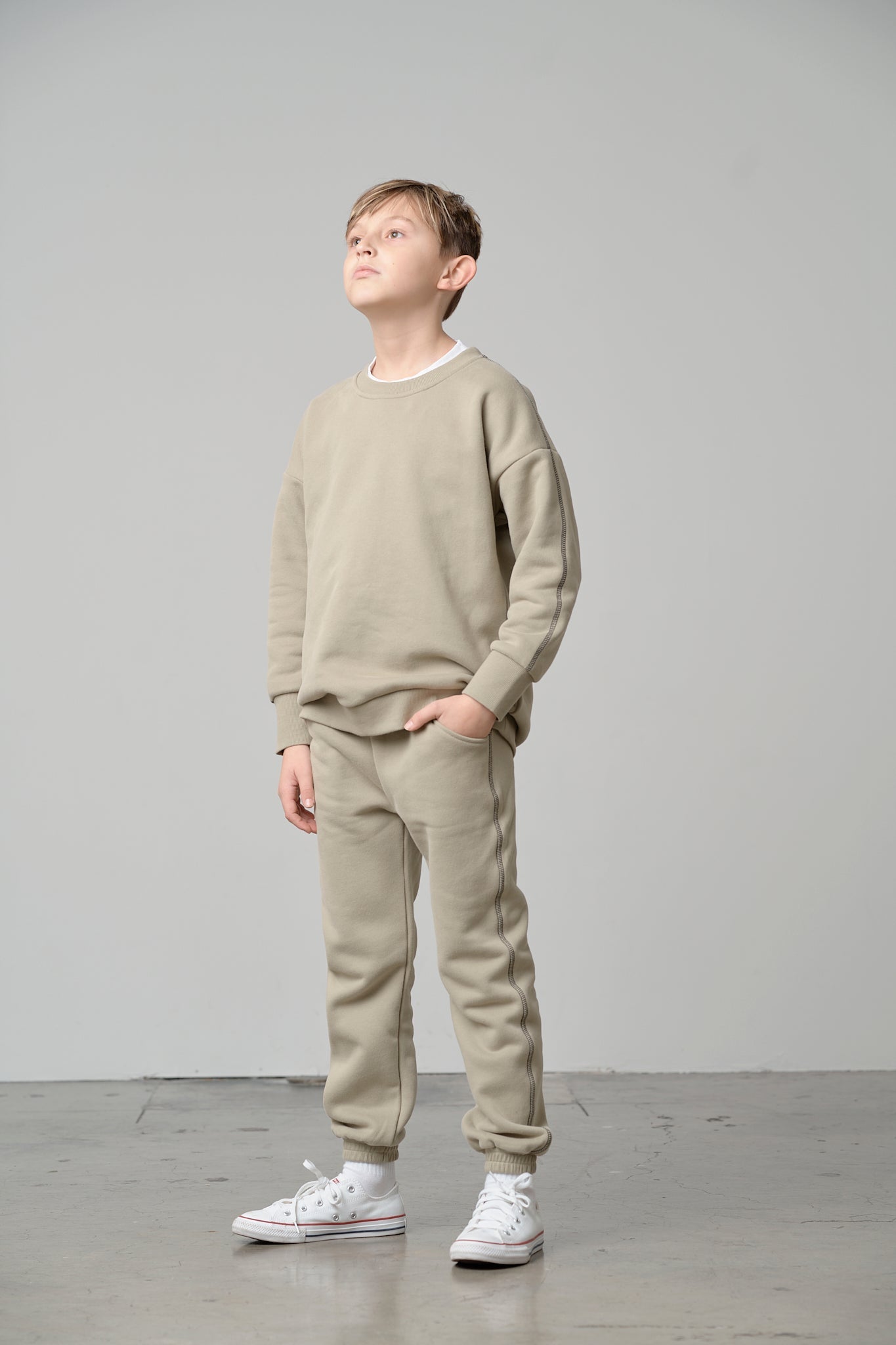 Contrast Stitch Elevated Sweatpant - Olive - Little Bipsy