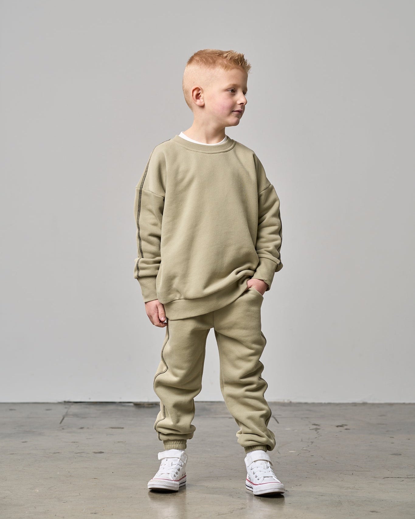 Contrast Stitch Elevated Sweatpant - Olive - Little Bipsy