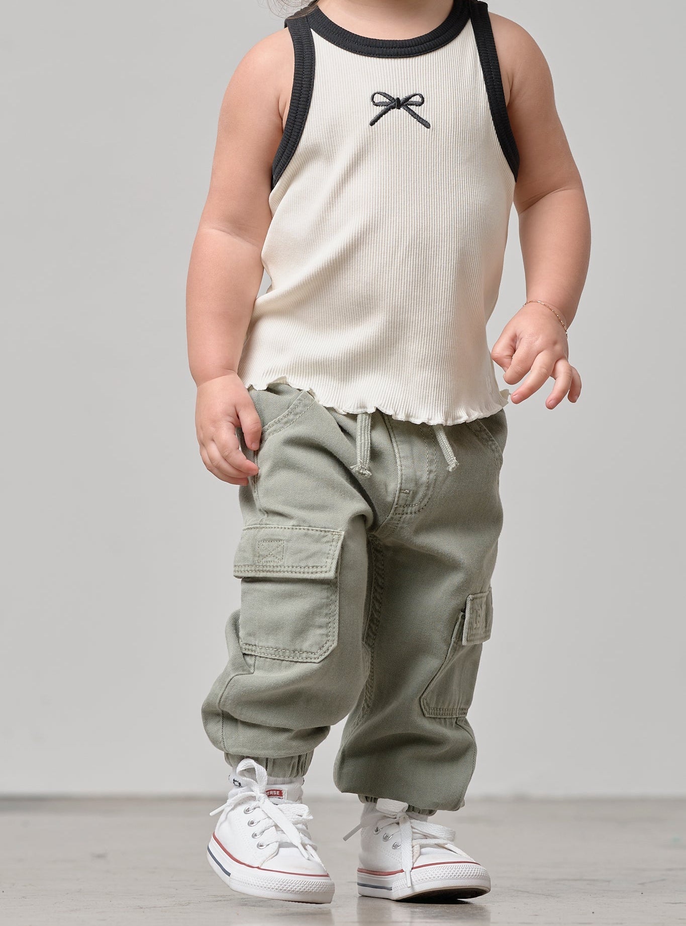 Cotton Twill Cargo Jogger - Agave - Little Bipsy