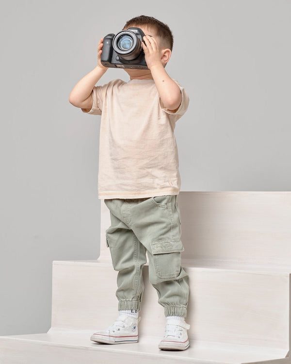 Cotton Twill Cargo Jogger - Agave - Little Bipsy
