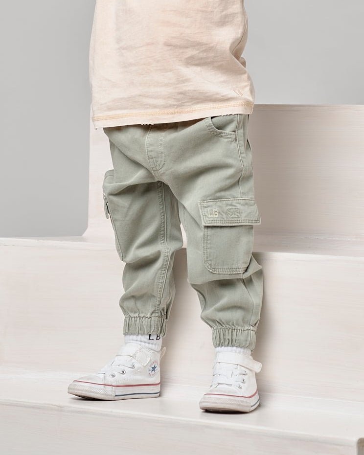 Cotton Twill Cargo Jogger - Agave - Little Bipsy