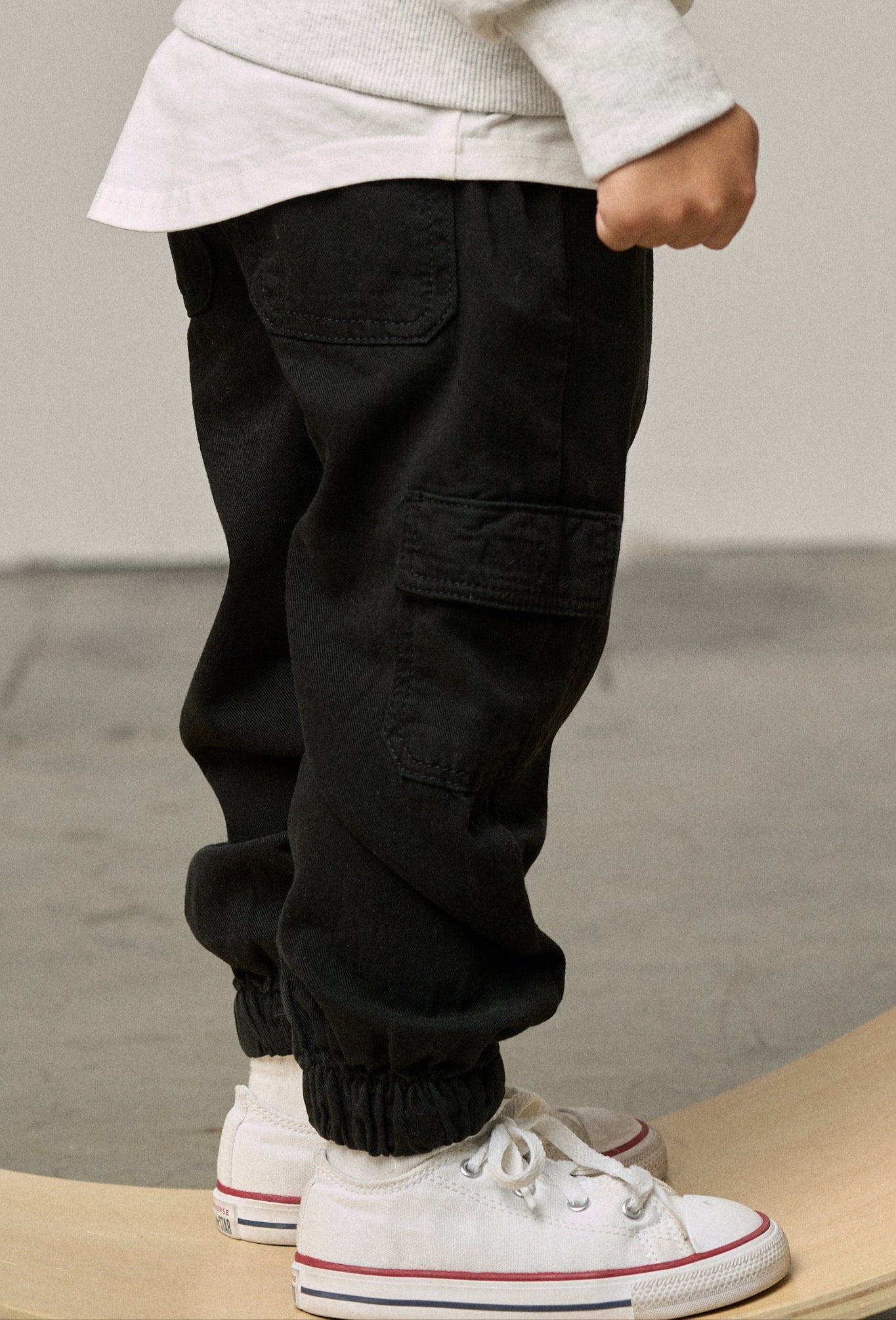 Cotton Twill Cargo Jogger - Black - Little Bipsy