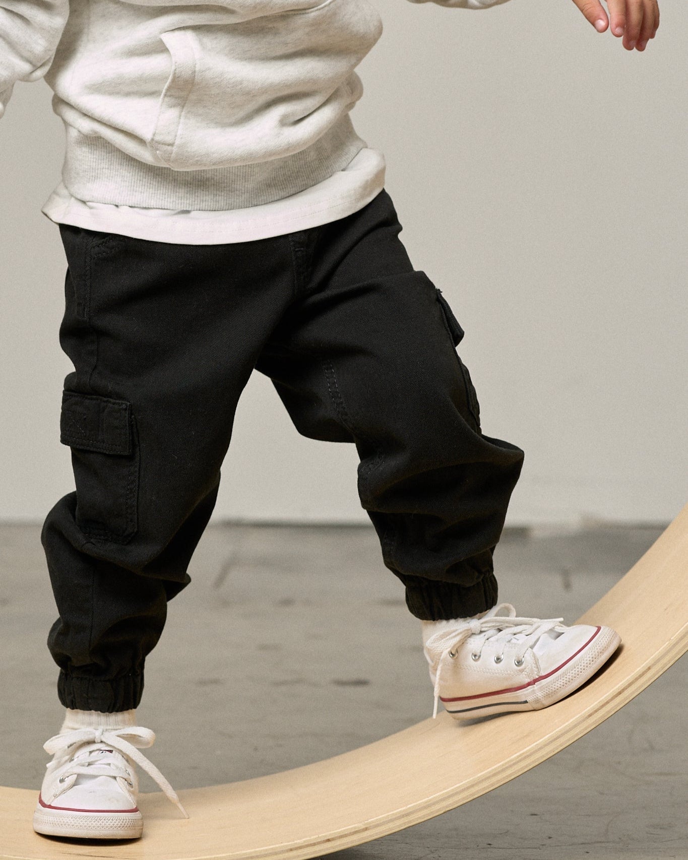 Cotton Twill Cargo Jogger - Black - Little Bipsy