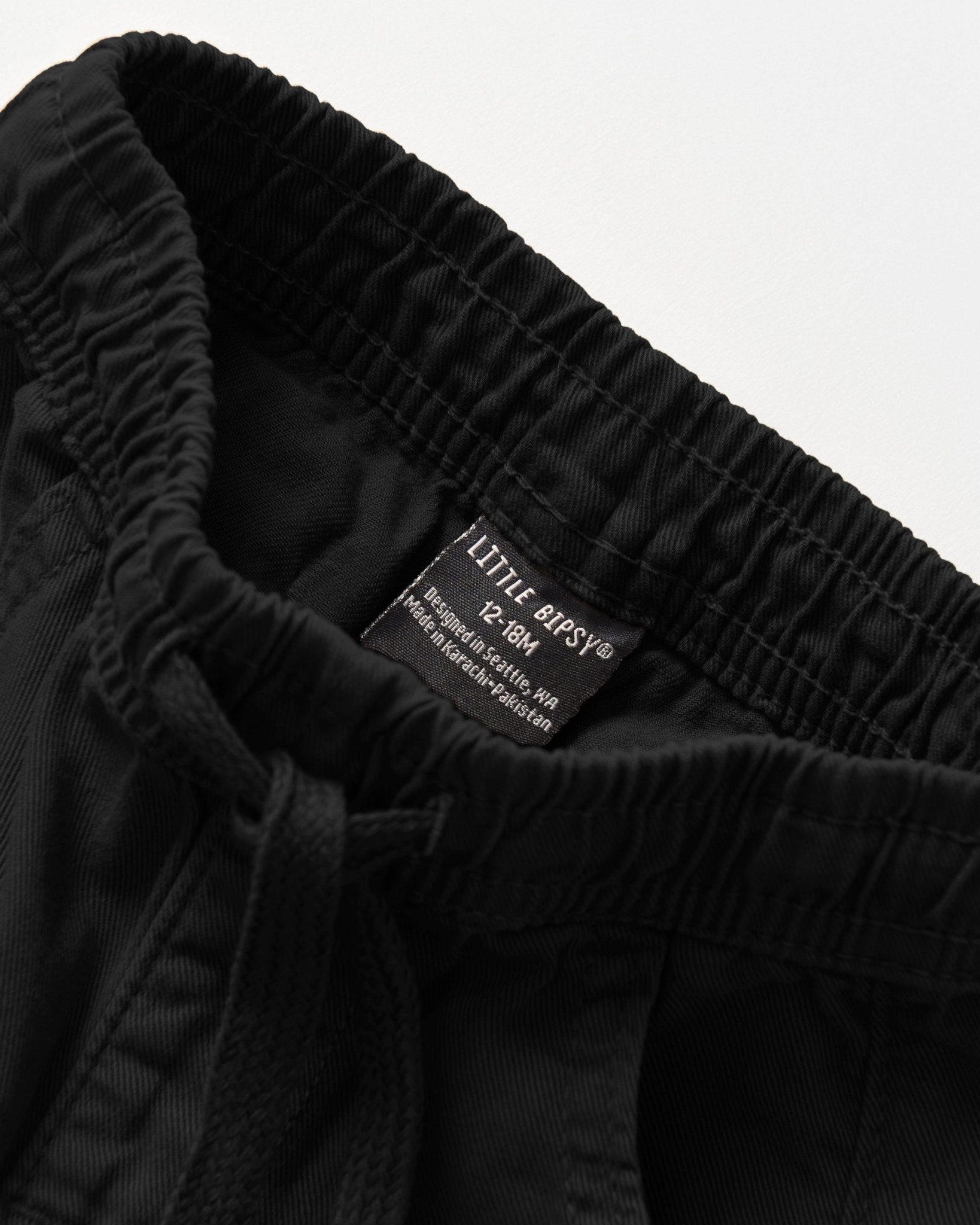 Cotton Twill Cargo Jogger - Black - Little Bipsy
