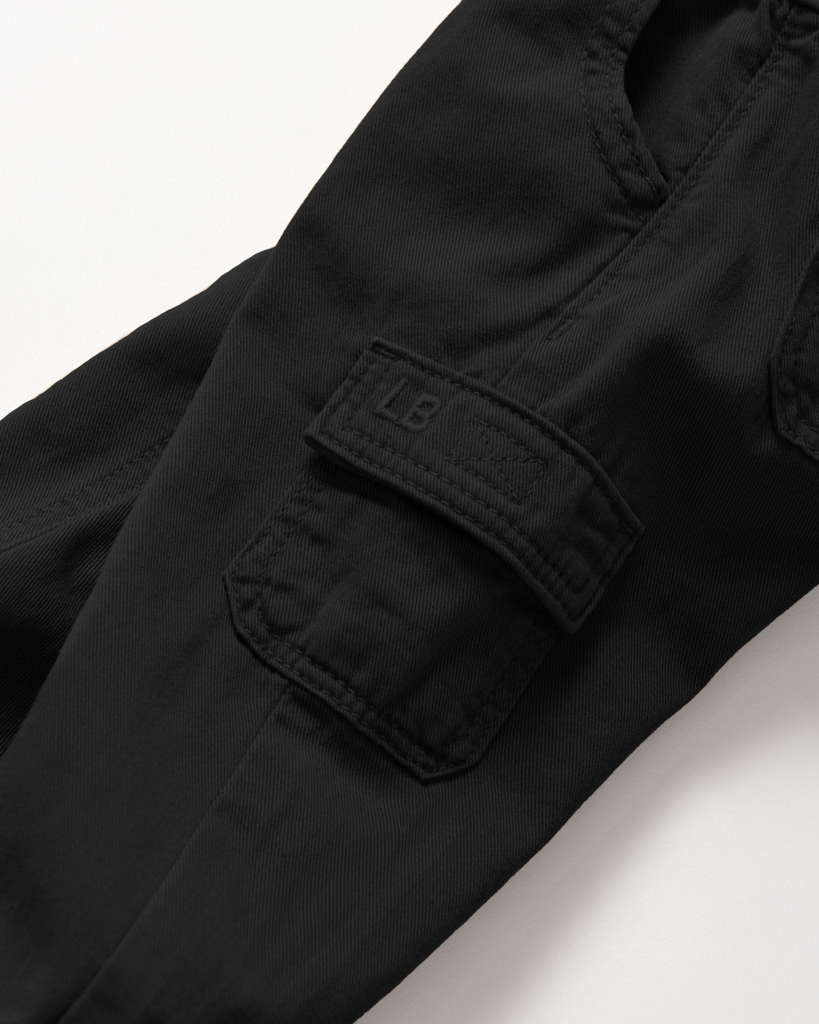 Cotton Twill Cargo Jogger - Black - Little Bipsy